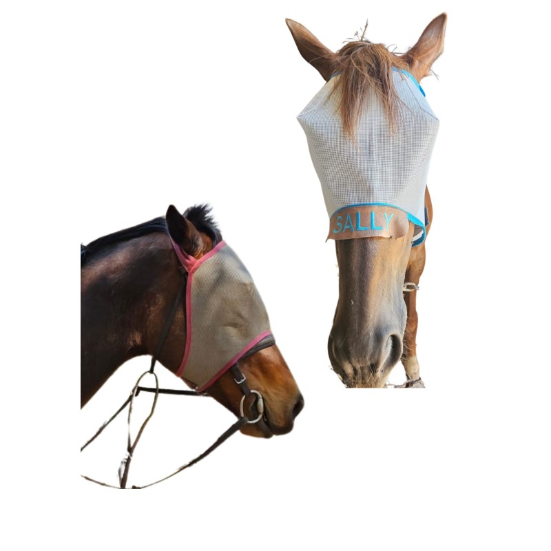 Black PVC mesh fly mask with/without the horses name